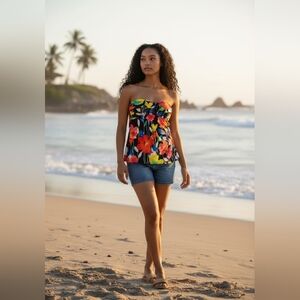 ANNE COLE SIGNATURE Floral Strapless Top SIZE MEDIUM